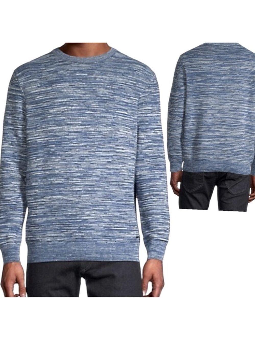 Bugatti Jersey Knit Pullover Slim M Blue Space Dye Crew Neck Long Sleeve Sweater